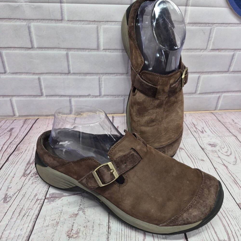 Merrell Encore Kassie Buckle Slide Flats Women's SZ 9‎ Brown Leather